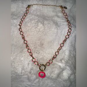 By Alexa Rae BAR Gold and Pink enamel heart Chain Necklace